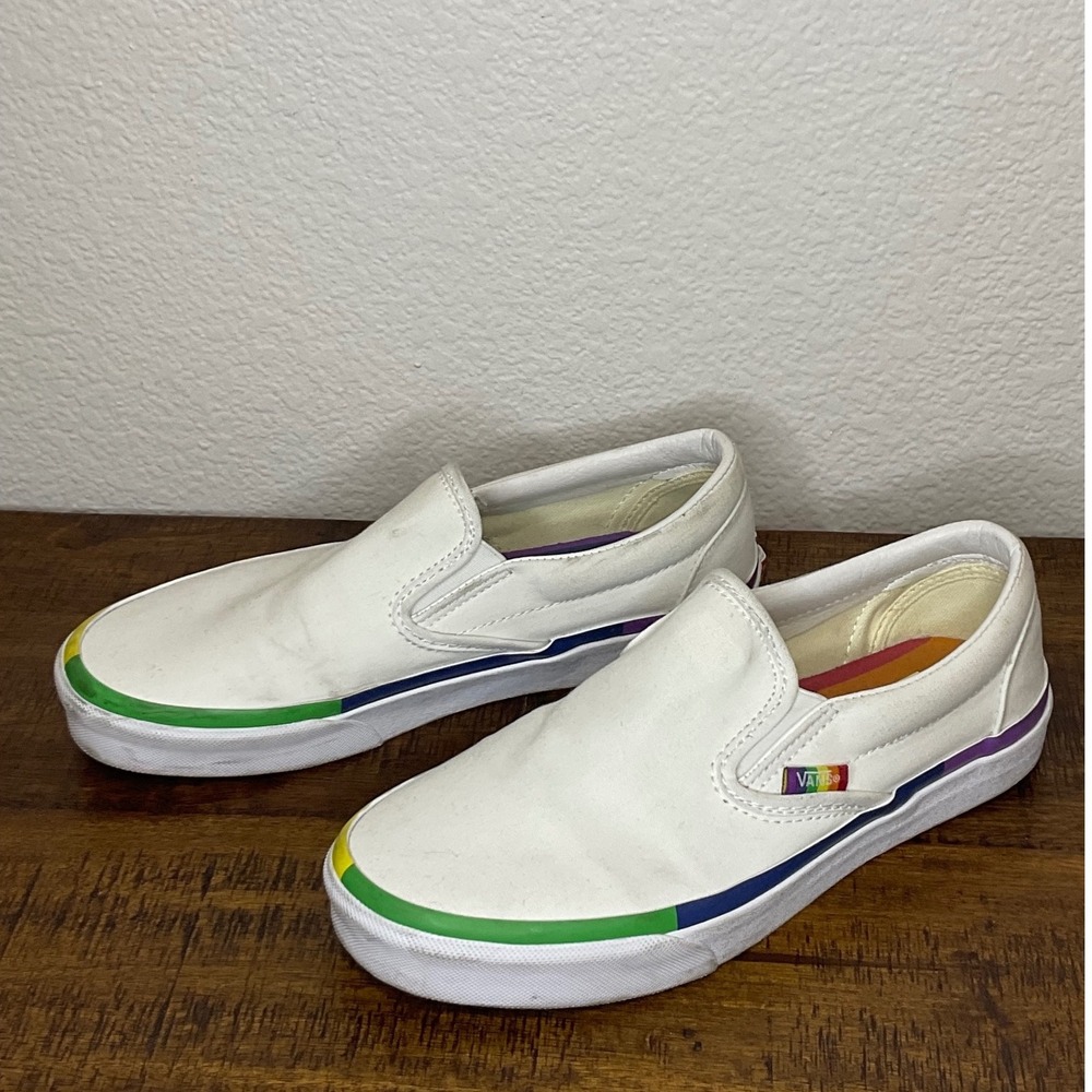 Vans Slip‎ On Rainbow Pride Sneakers Casual Shoes White Size - Picture 5 of 9